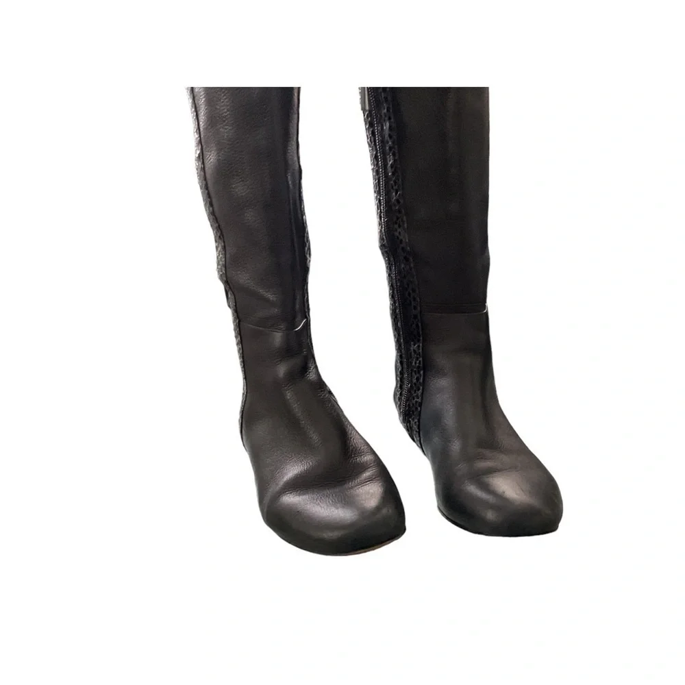 Vince Camuto Women Tall Black Leather Faux Suede Zipper Boot Size‎ 5